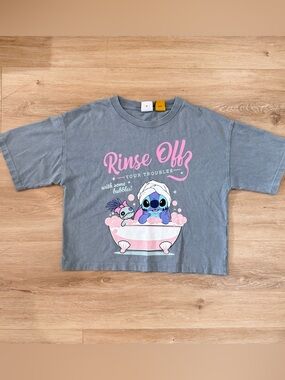 Zara Gray Tee with Pink 'Rinse Off' Stitch Graphic